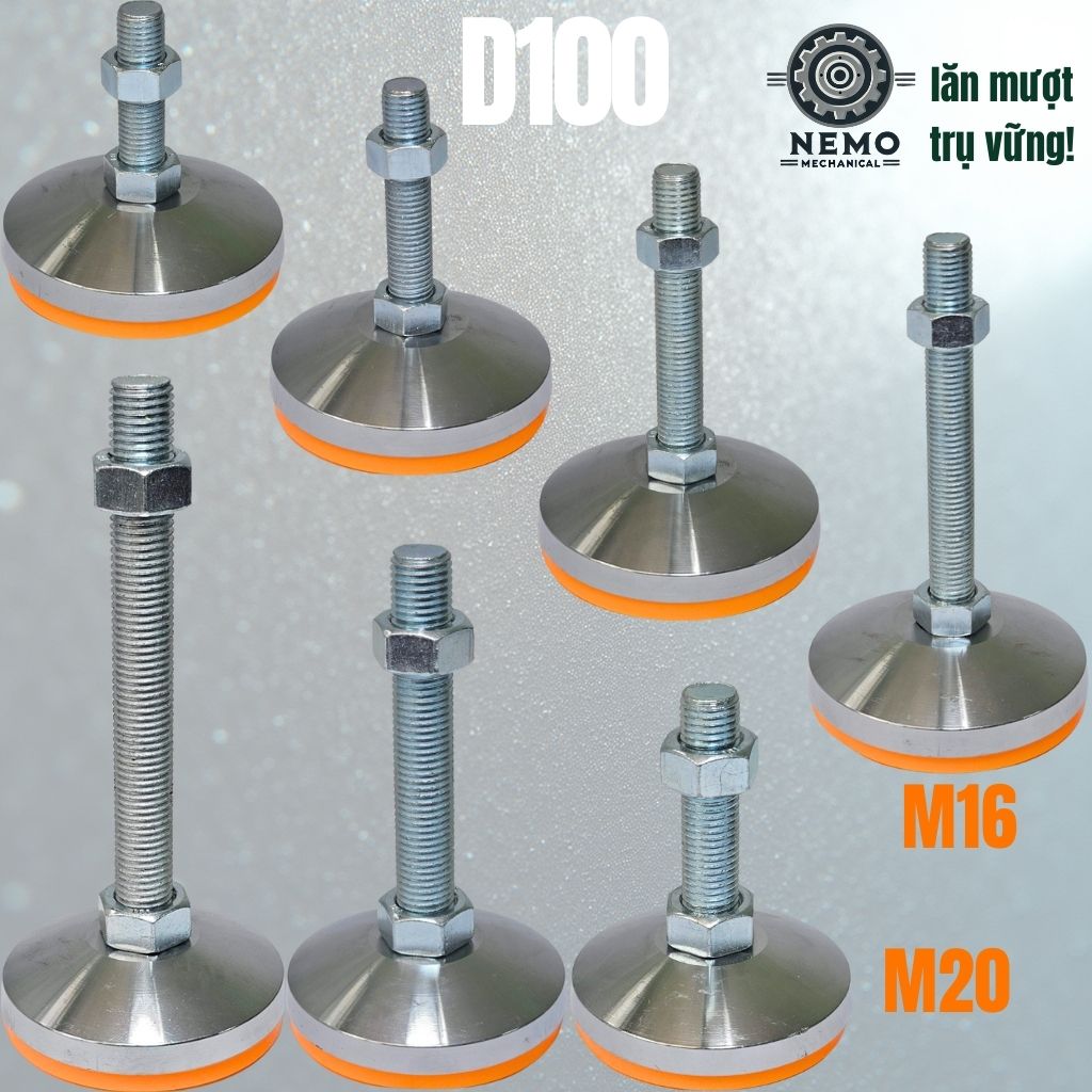 Chân Tăng Chỉnh Chịu Tải Siêu Nặng – Hệ Bulong M16/M20, Chịu Tải 3 Tấn (Bát Thép Mạ Crom)